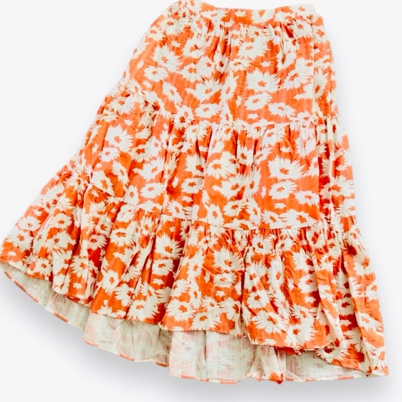 Karlie Dresses & Skirts - KARLIE Flowy Tiered Orange Blossom Floral Flowy Maxi Ruffle Skirt w POCKETS NWT